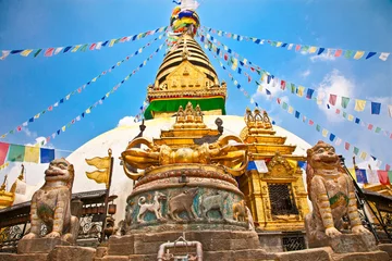 Wall murals Nepal Stupa in Swayambhunath  Monkey temple ,  Kathmandu, Nepal.