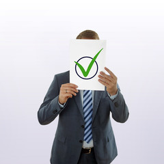 Mann und  mit Blatt und Häkchen