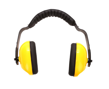 Yellow working protective headphones