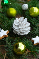 weißer Tannenzapfen mit Tannengrün