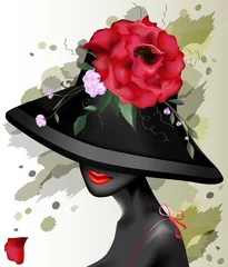 Papier Peint photo Lavable Femme fleurs Belle fille dans un chapeau avec des fleurs