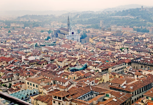 Florence panoramic view and The Basilica di Santa Croce in the d