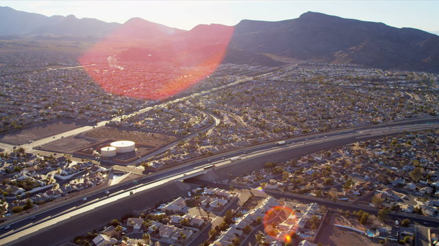 Aerial landscape view desert communities, USA
