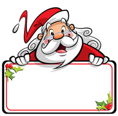 Happy smiling Santa Claus cartoon character presenting message o