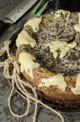 Cheesecake with black sesame on Halloween, blurred background