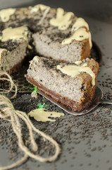 Cheesecake with black sesame on Halloween, blurred background