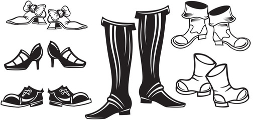 Set of vintage shoes, black and white style