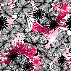 Doodle seamless flower ink pattern