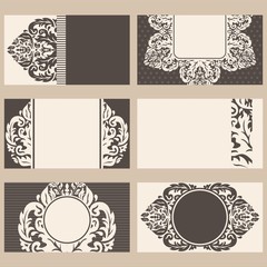 Set of six floral vintage business invitations cards