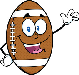 American Football Ball Cartoon Character Waving For Greeting