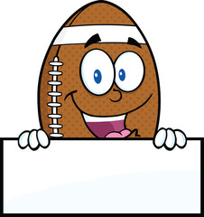 American Football Ball Cartoon Character Over Blank Sign