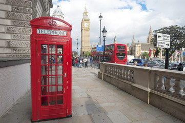 London street, Phone boot and Big Ben