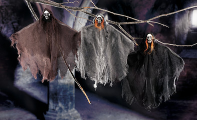 halloween scene on dark background