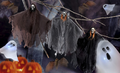 halloween scene on dark background