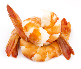 cooked unshelled tiger shrimps isolated on white