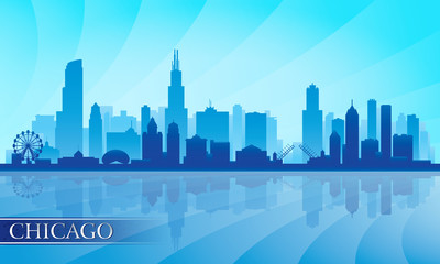 Naklejka premium Sylwetka szczegółowe panoramę miasta Chicago