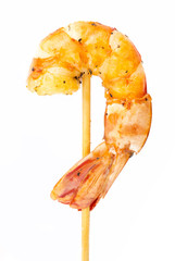 grilled shrimp on stick isolated on white