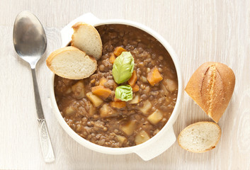 Fresh lentil soup with potato and carrots
