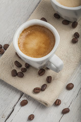 Coffee beans with coffee cup