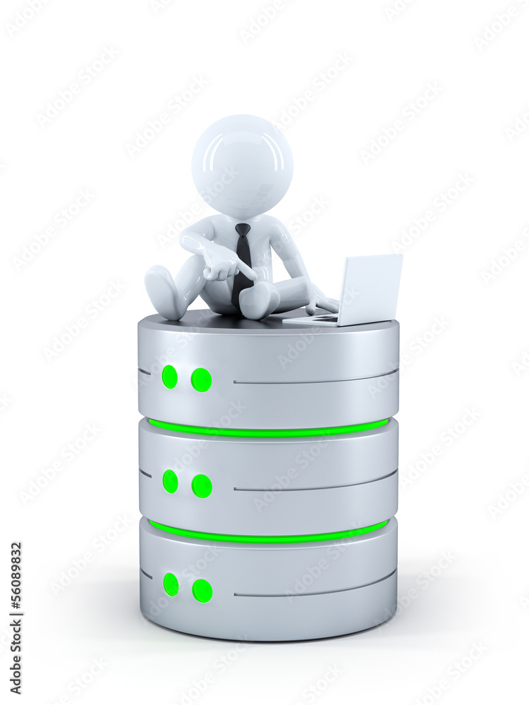 Aufkleber technicians with laptop on top of the database