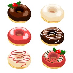 Christmas vector illustration set of donuts