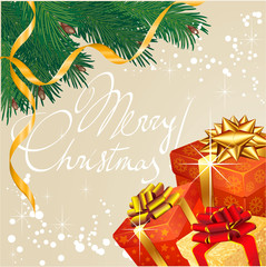 Fototapeta na wymiar Christmas template with shining gift boxes. Vector background.