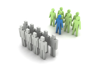 Team with leader versus team without leader, crowd.