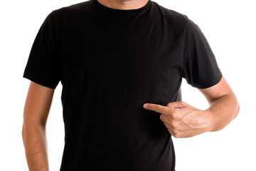 Man in blank black t-shirt