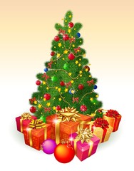 Christmas tree with gifts. Vector.