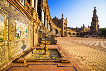 Spanish Square (Plaza de Espana) in Sevilla, Spain - obrazy, fototapety, plakaty