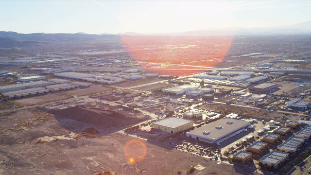 Aerial view desert development land and commercial property, USA