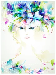 Papier Peint photo Femme fleurs Belles femmes de la mode avec des éléments de design d& 39 été