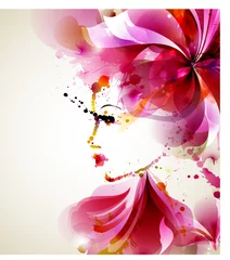 Peel and stick wall murals Flowers women Beautiful fashion women with abstract hair and design elements