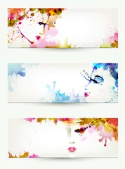 Foto op Plexiglas Bloemenmeisje Mooie abstracte vrouwengezichten op drie headers