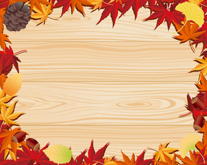 Autumn leaf & wooden board
