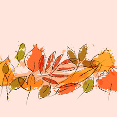 Colorful grunge autumn leaves stripe background, vector