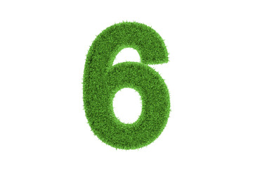Fototapeta premium Number six with green grass pattern. on white