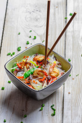 Chinese mix vegetables with prawns and noodles