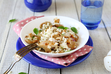 rice with fried mushrooms in a bowl