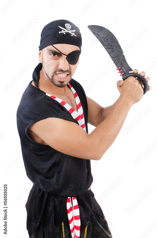 Wall mural man in pirate costume in halloween concept