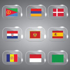 Flags Glass Flags Set Flags of the world Vector illustration 