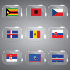 Flags Glass Flags Set Flags of the world Vector illustration 