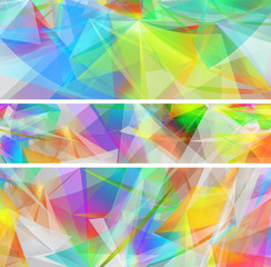 abstract banners set with colorful shiny geometric shapes