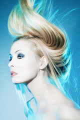 Beautiful woman with long tended hair