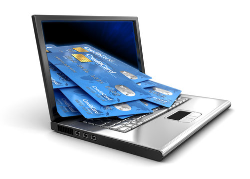 Laptop and Credit Cards (clipping path included)