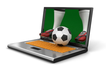 Laptop and soccer (clipping path included)