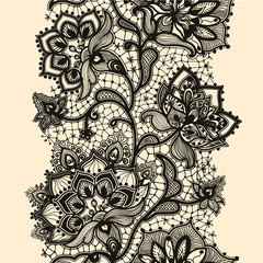 Abstract lace ribbon seamless pattern with elements flowers.