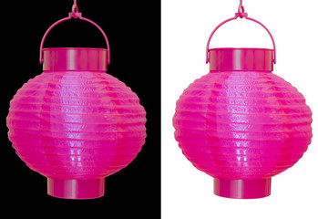 Chinese lanterns isolated - pink over black and white