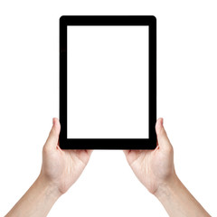 adult man hand holding generic tablet vertical