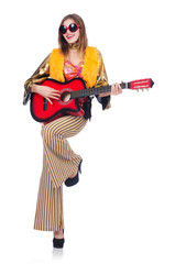 Obraz premium Tall guitar player isolated on white